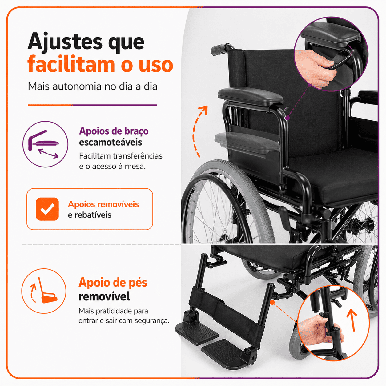 Cadeira De Rodas Modelo D400 Dobrável Até 120 Kg - Dellamed