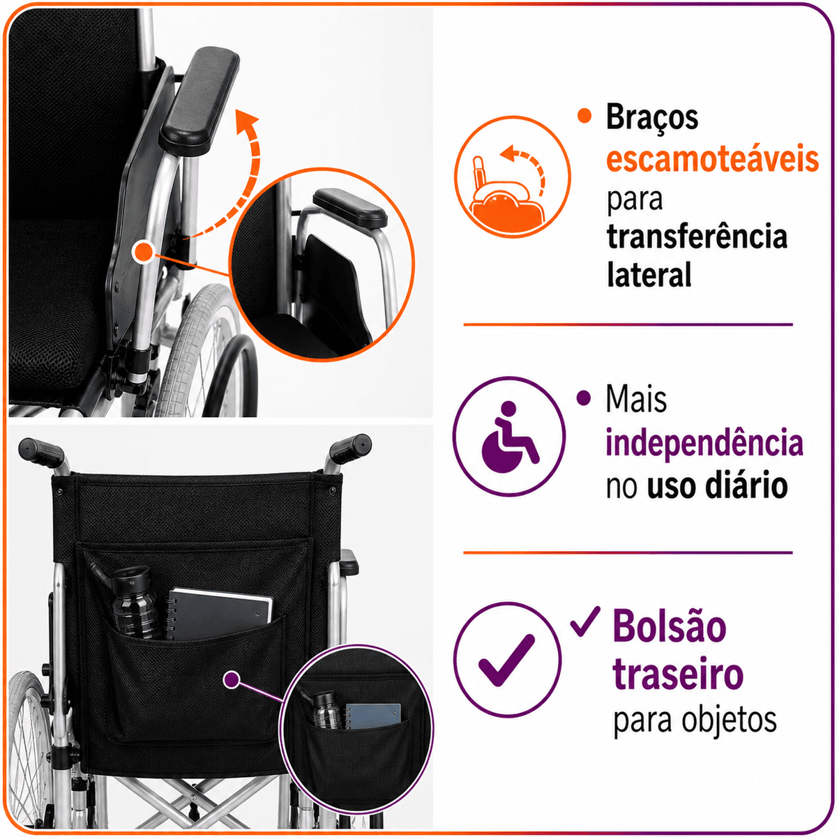 Cadeira De Rodas Modelo D600 Dobrável Até 120 Kg - Dellamed