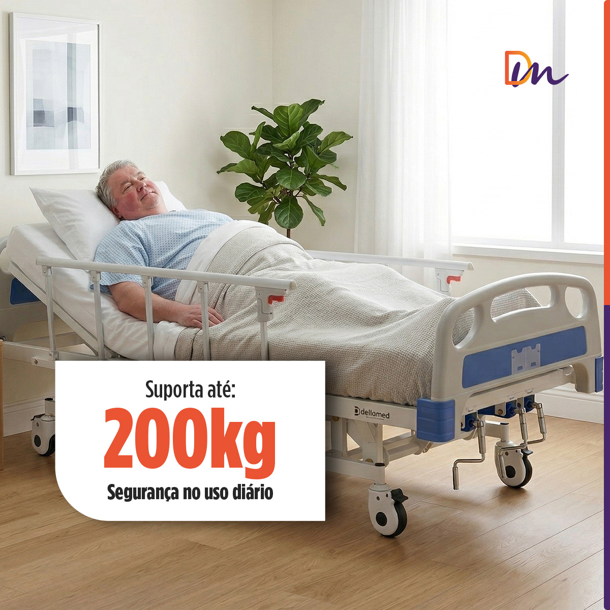 Cama Hospitalar 3 Movimentos Manual Até 200kg DX3 - Dellamed