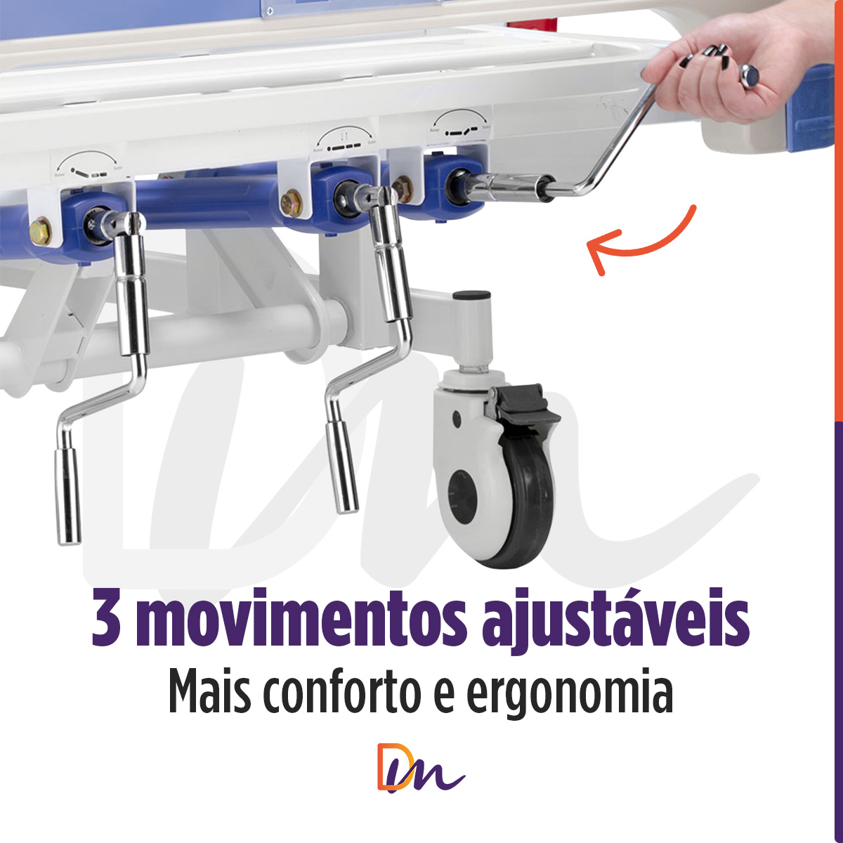 Cama Hospitalar 3 Movimentos Manual Até 200kg DX3 - Dellamed