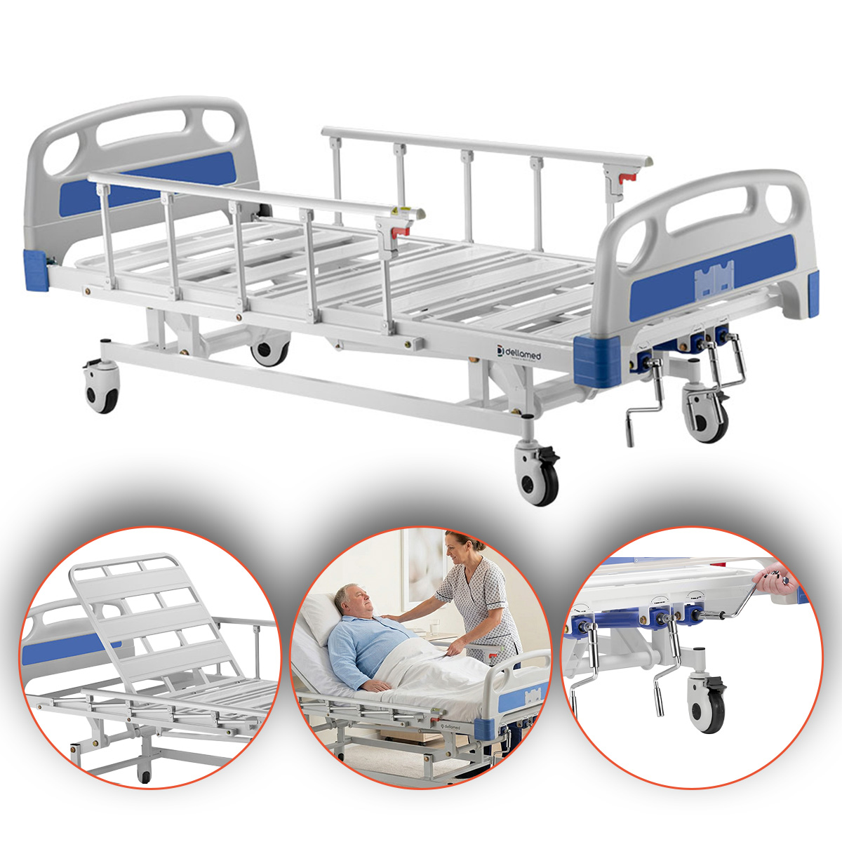 Cama Hospitalar 3 Movimentos Manual Até 200kg DX3 - Dellamed