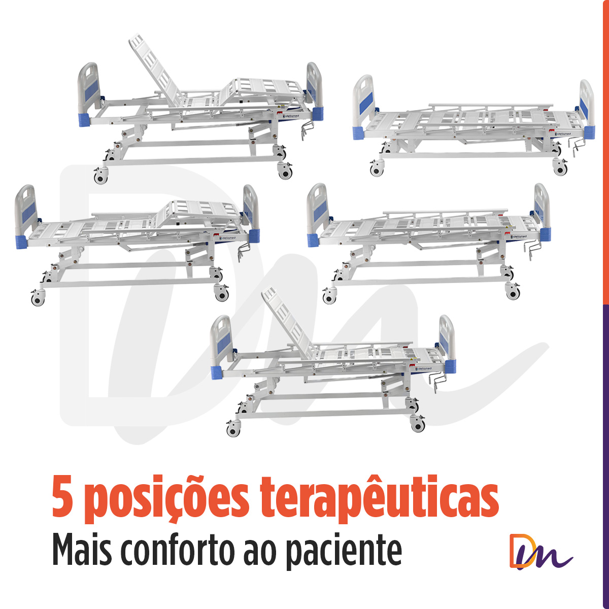 Cama Hospitalar 3 Movimentos Manual Até 200kg DX3 - Dellamed