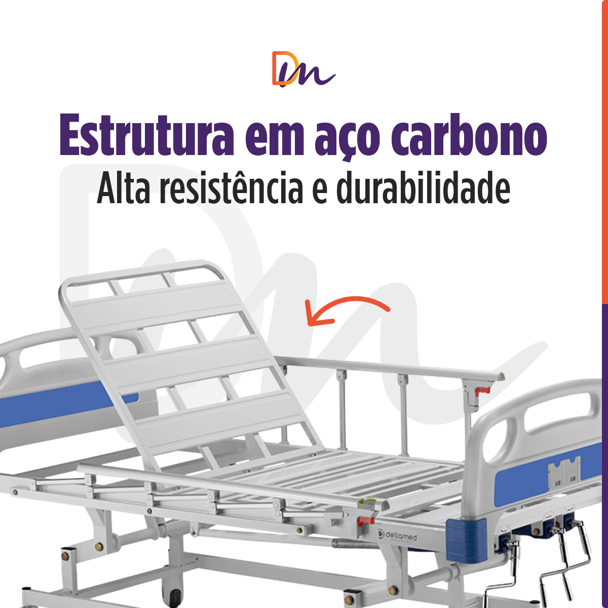 Cama Hospitalar 3 Movimentos Manual Até 200kg DX3 - Dellamed