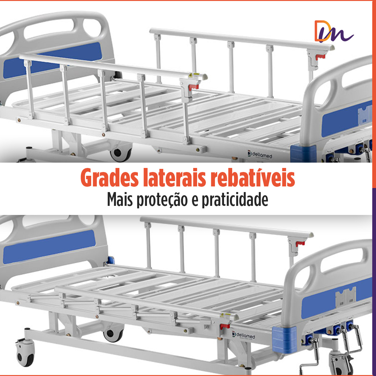 Cama Hospitalar 3 Movimentos Manual Até 200kg DX3 - Dellamed