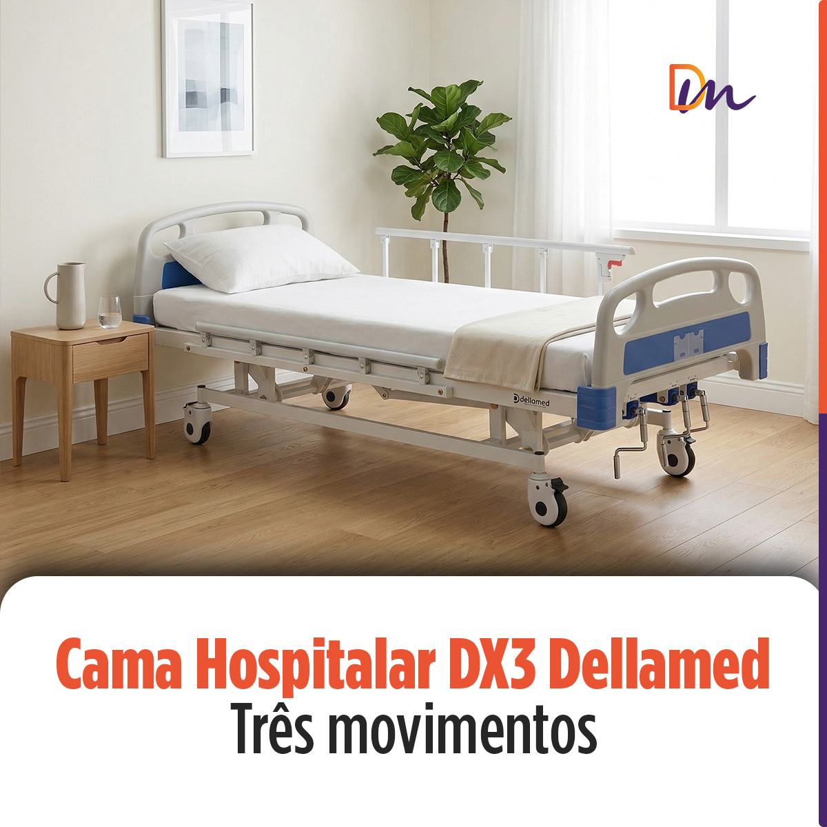 Cama Hospitalar 3 Movimentos Manual Até 200kg DX3 - Dellamed