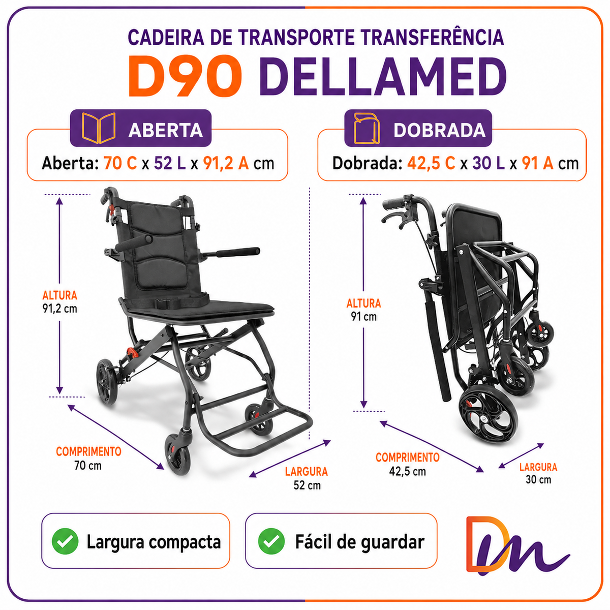 Cadeira De Transporte Transferência D90 - Dellamed