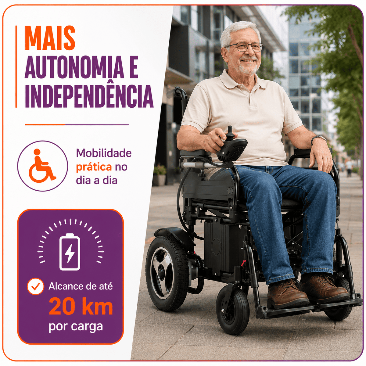 Cadeira de Rodas Motorizada Modelo D800 Até 120 Kg - Dellamed