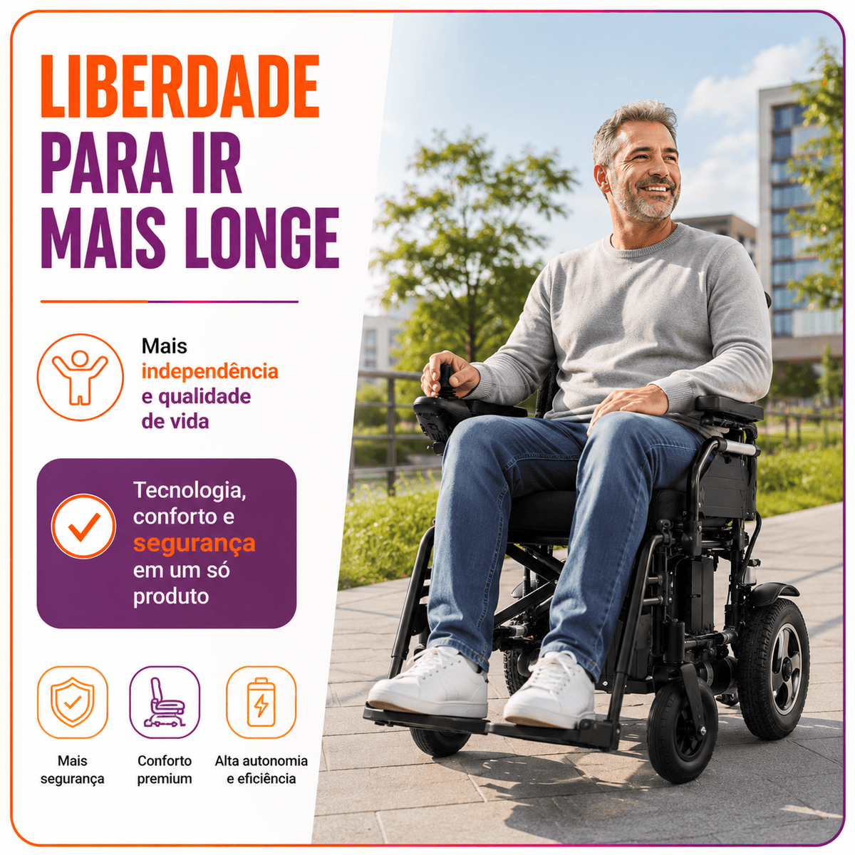 Cadeira de Rodas Motorizada Modelo D800 Até 120 Kg - Dellamed