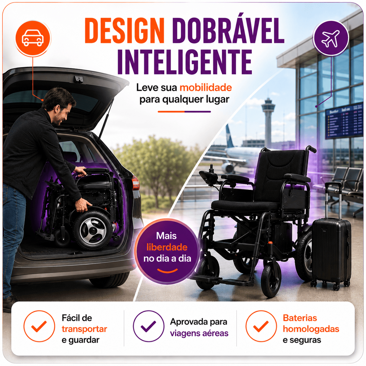 Cadeira de Rodas Motorizada Modelo D800 Até 120 Kg - Dellamed