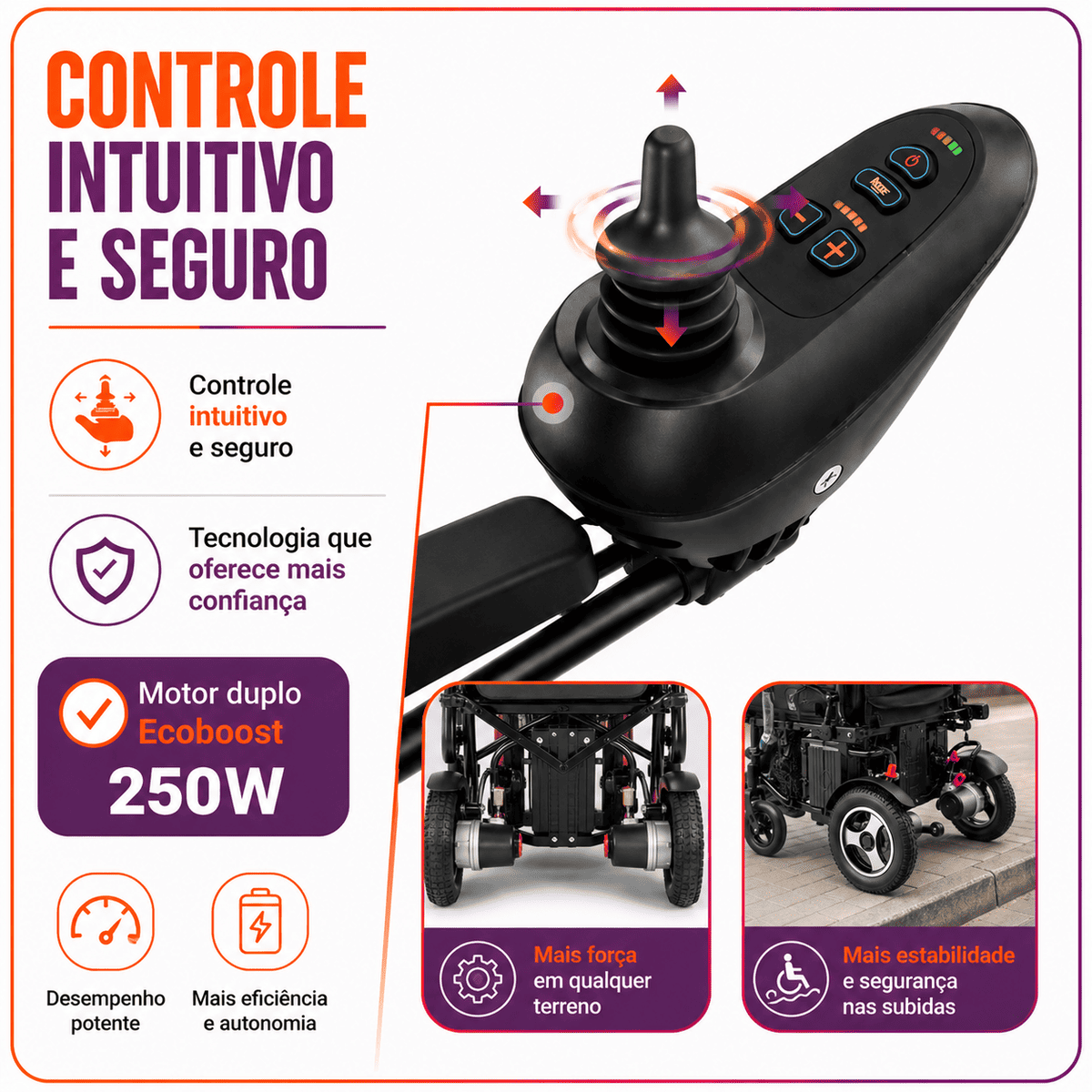 Cadeira de Rodas Motorizada Modelo D800 Até 120 Kg - Dellamed