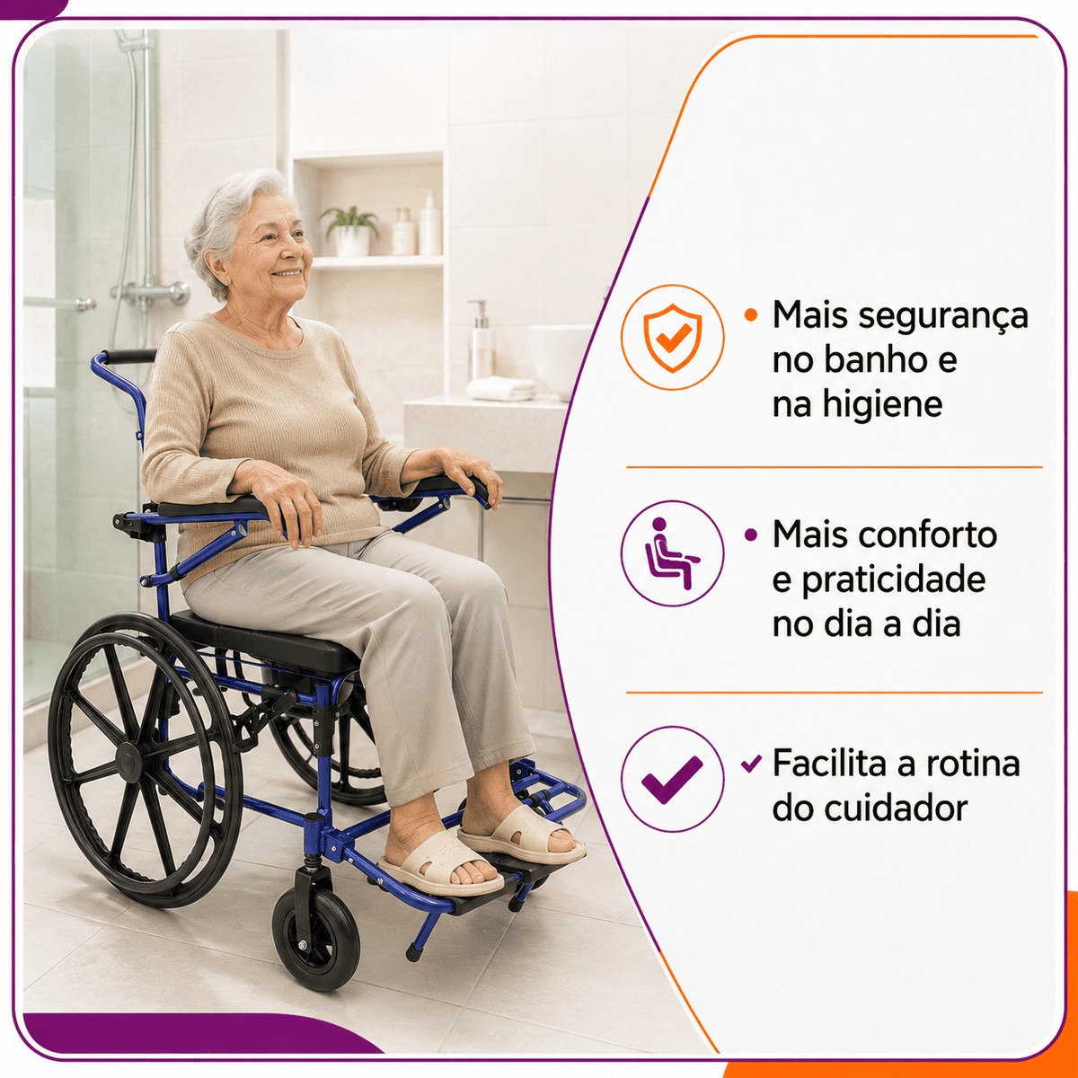 Cadeira de Banho D70 Até 200 Kg Em Alumínio - Dellamed