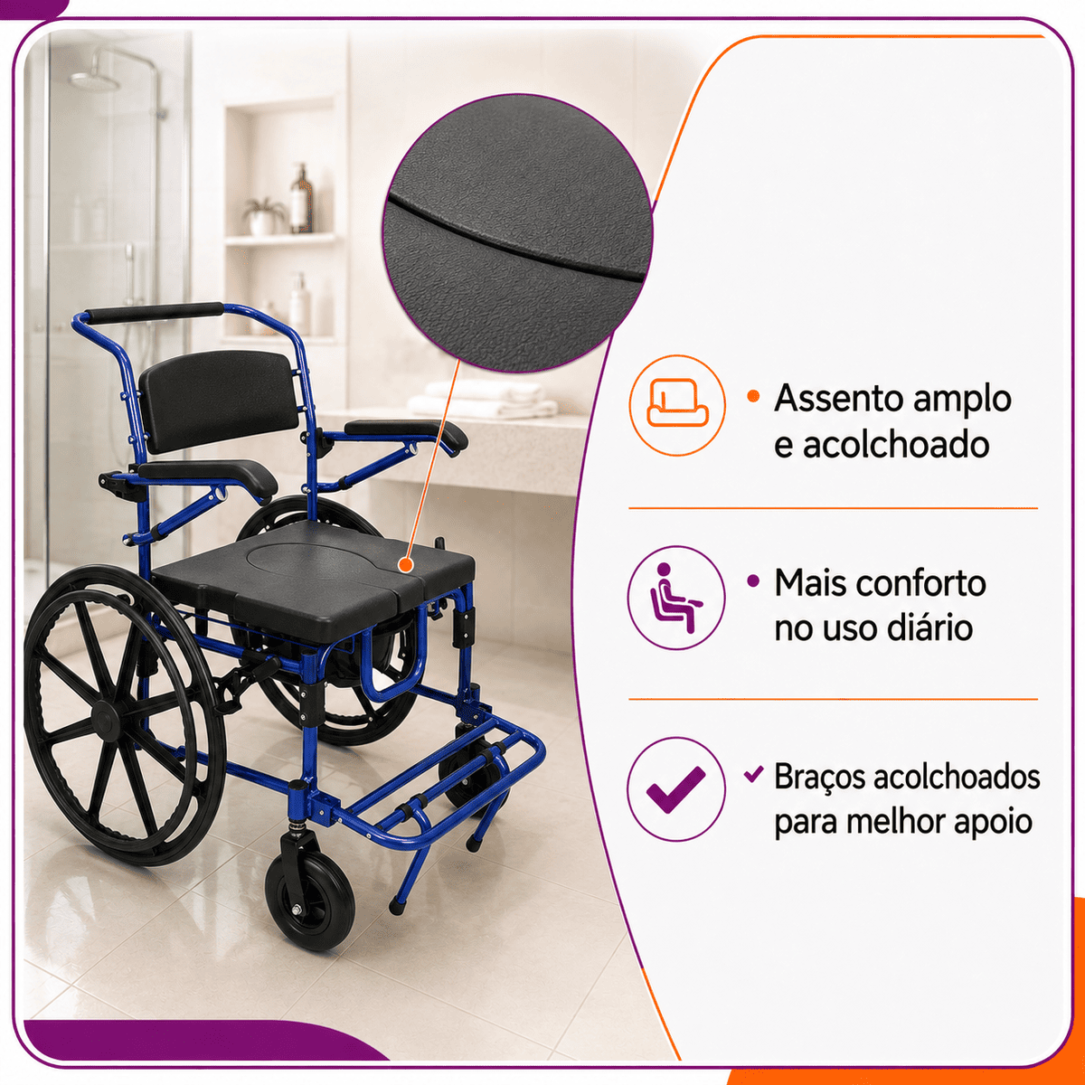 Cadeira de Banho D70 Até 200 Kg Em Alumínio - Dellamed