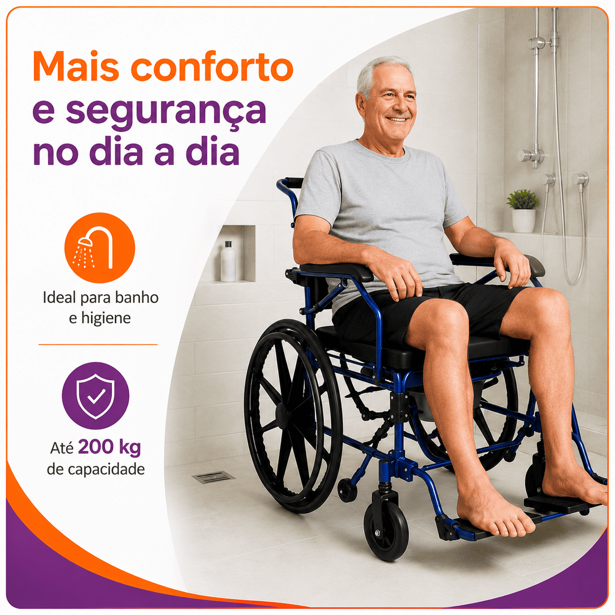 Cadeira de Banho D70 Até 200 Kg Em Alumínio - Dellamed