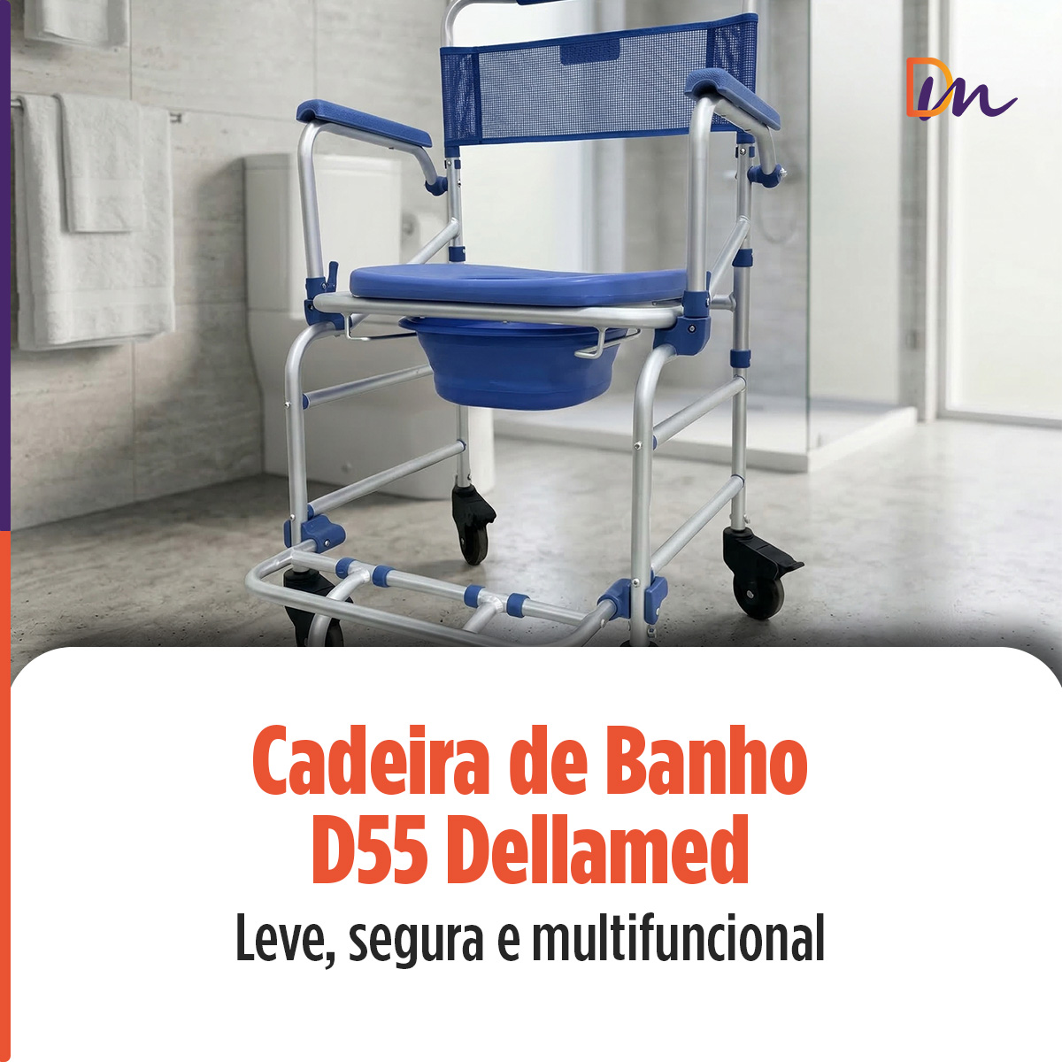 Cadeira De Banho D55 Em Alumínio Até 135 Kg - Dellamed