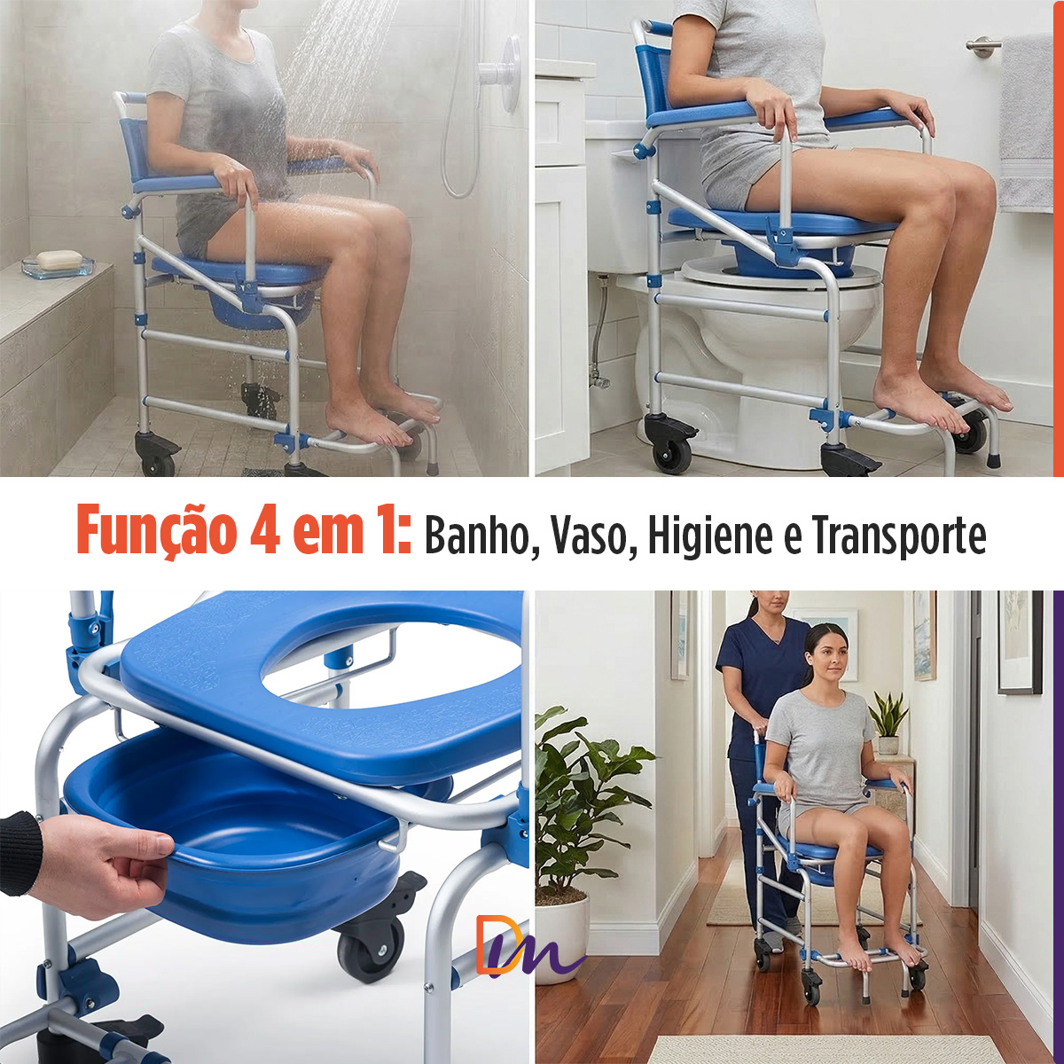 Cadeira De Banho D55 Em Alumínio Até 135 Kg - Dellamed