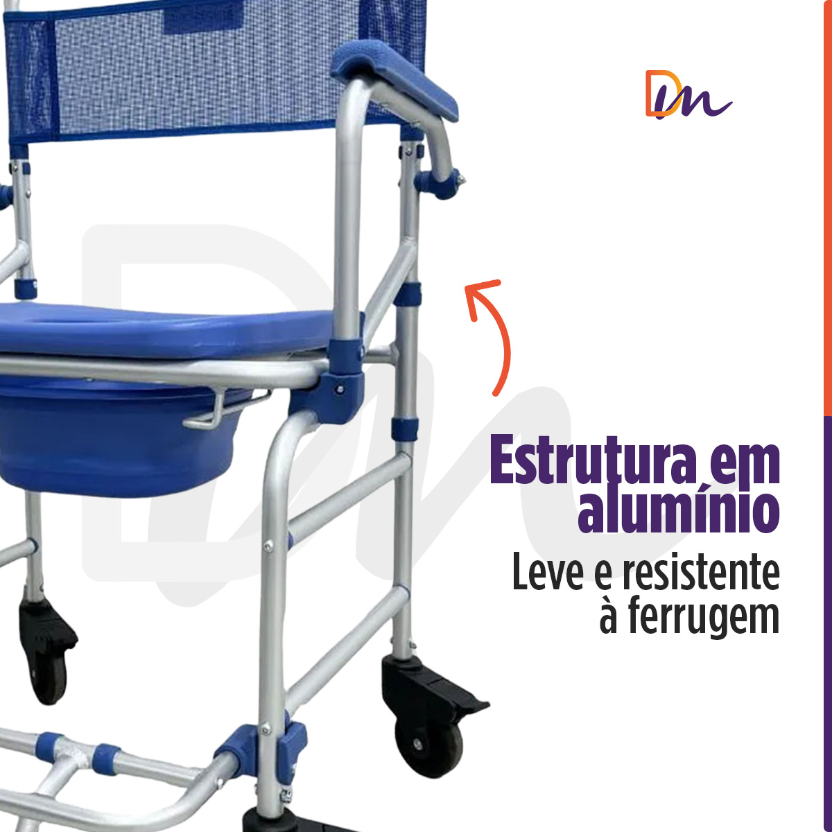 Cadeira De Banho D55 Em Alumínio Até 135 Kg - Dellamed