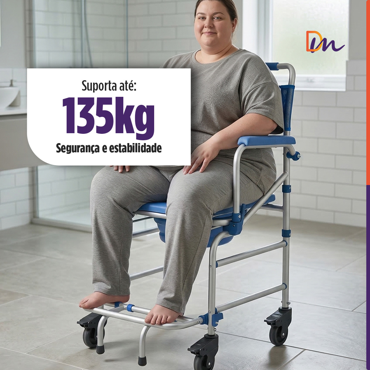 Cadeira De Banho D55 Em Alumínio Até 135 Kg - Dellamed