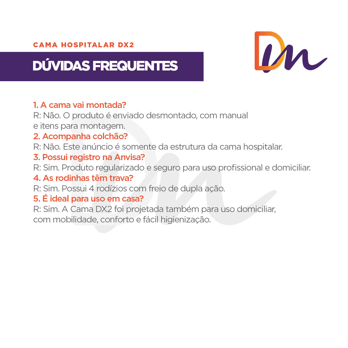 Cama Hospitalar 2 Movimentos Manual Até 180kg DX2 - Dellamed