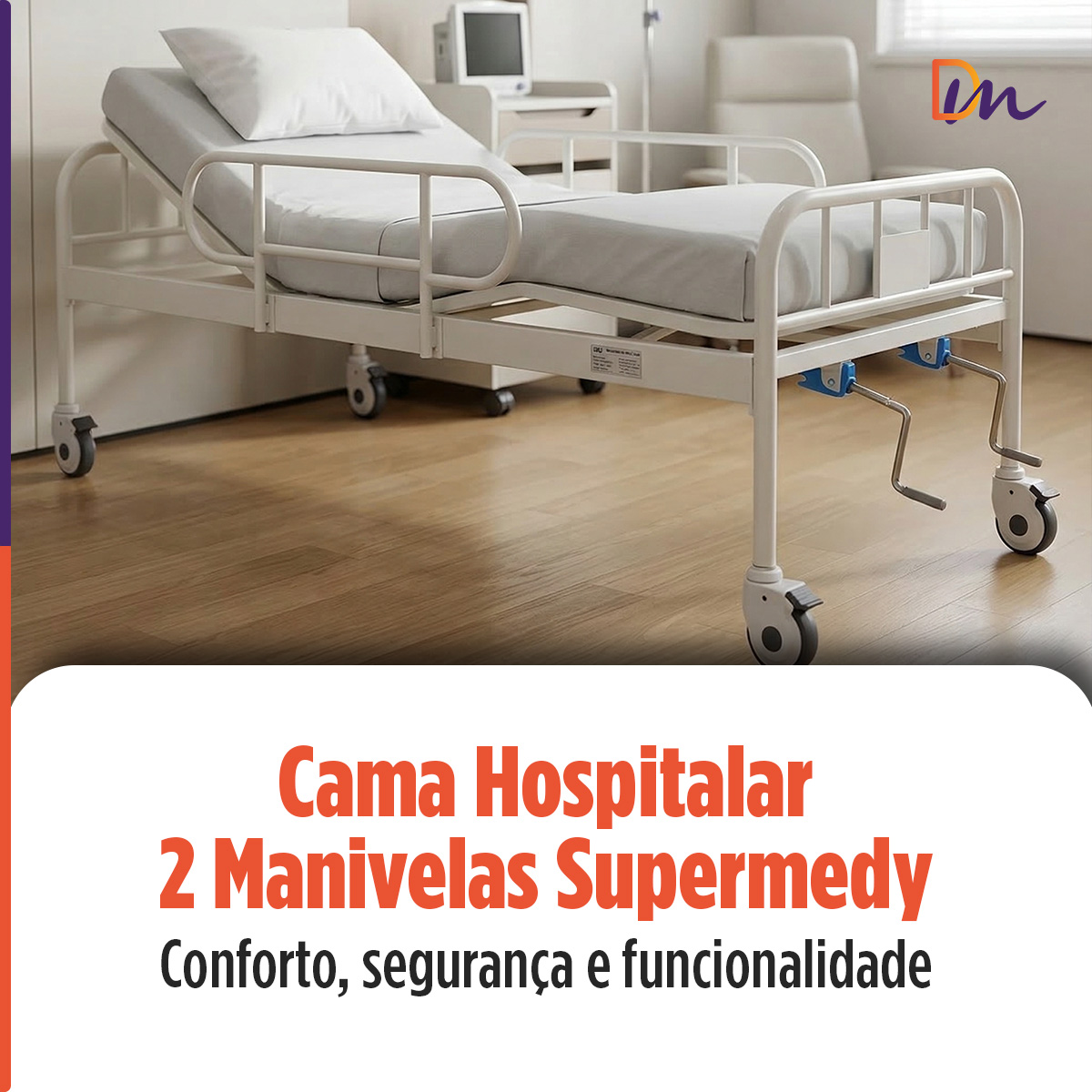 Cama Hospitalar 02 Manivelas Até 180 Kg - Supermedy