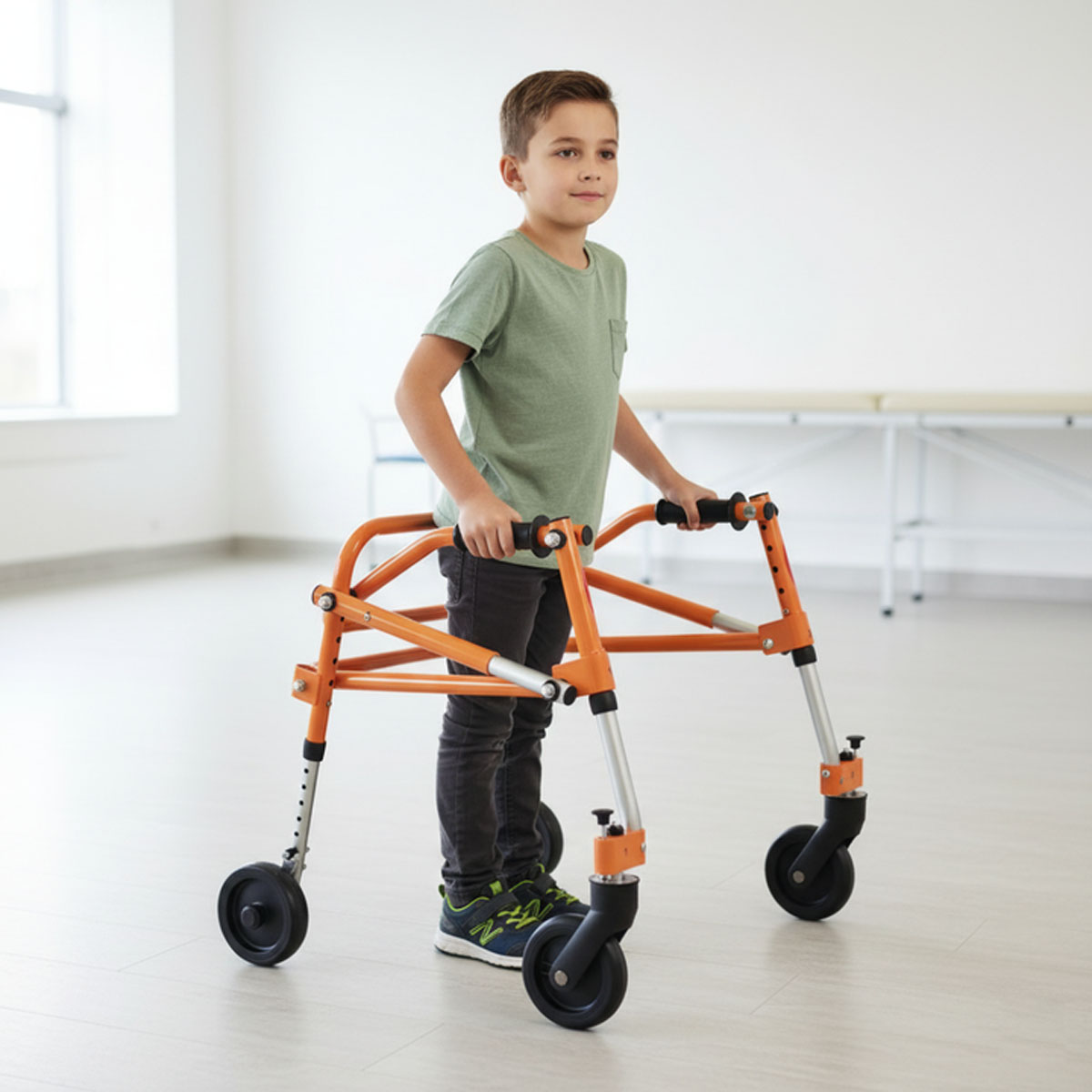 Andador Posterior Para Locomoção e Reabilitação Com 4 Rodas Tamanho PP Laranja - Mercur