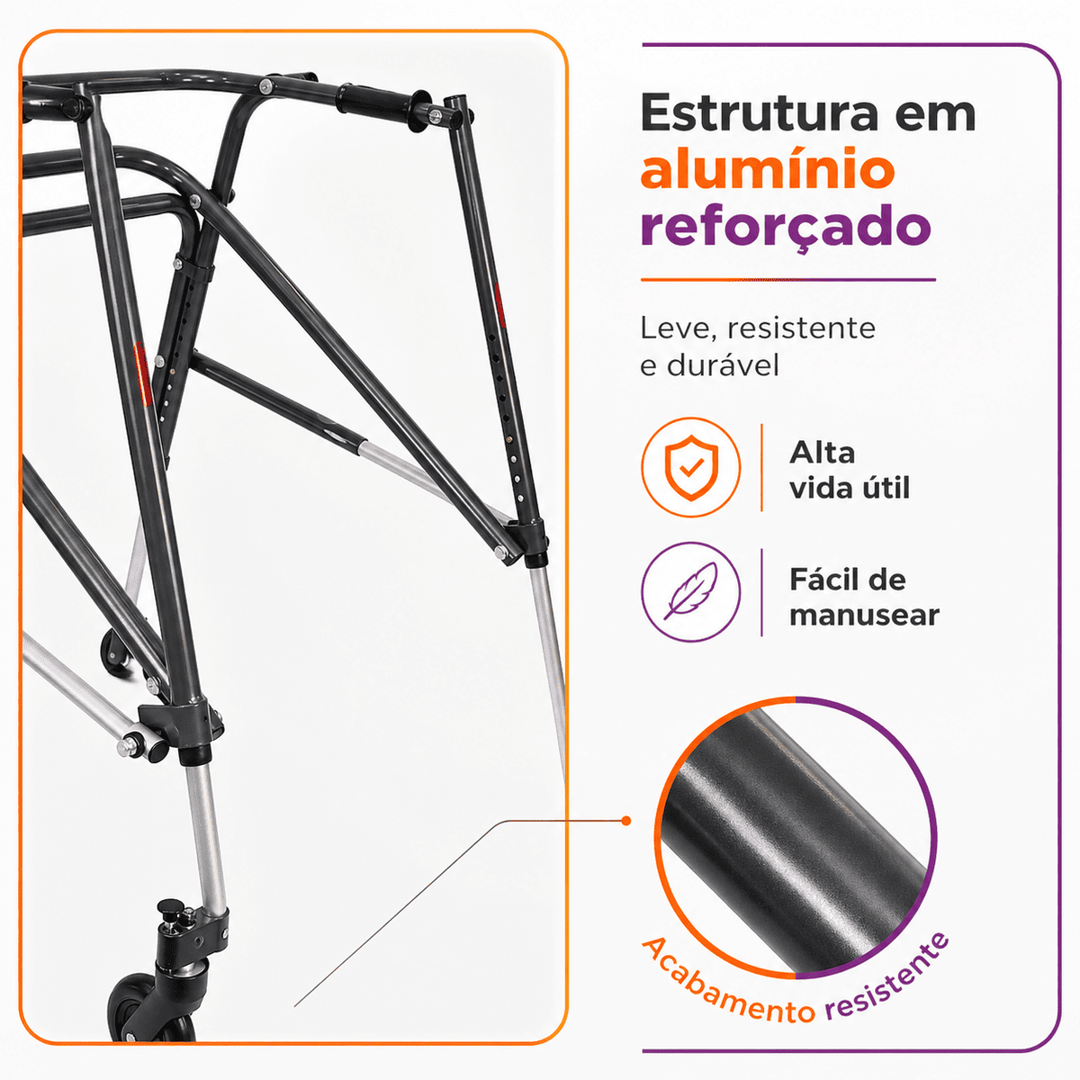 Andador Posterior Para Locomoção e Reabilitação Com 4 Rodas Tamanho G Preto - Mercur