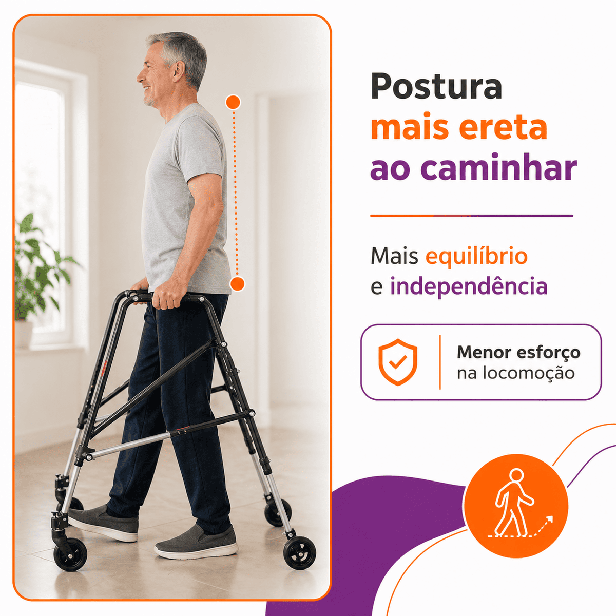 Andador Posterior Para Locomoção e Reabilitação Com 4 Rodas Tamanho G Preto - Mercur