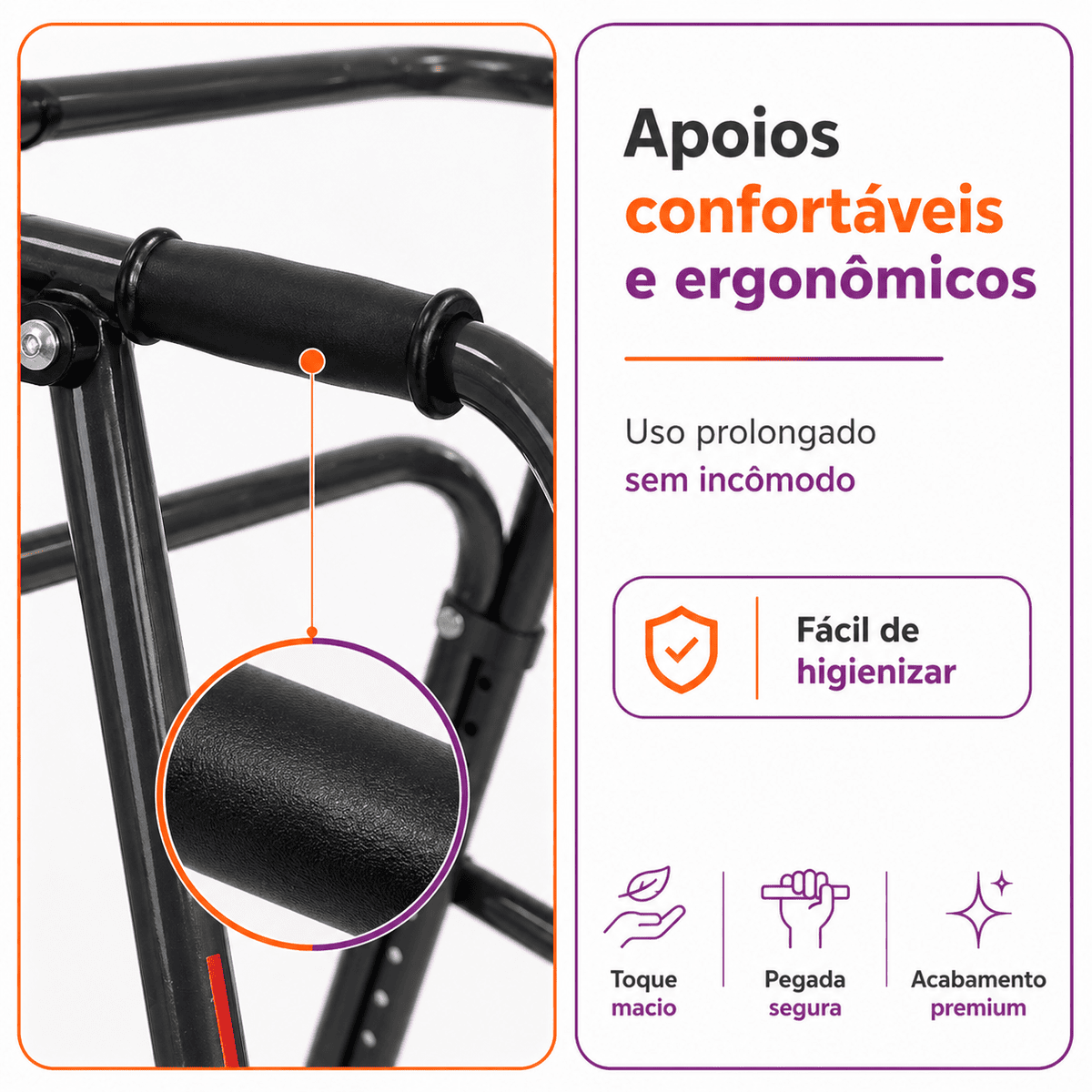 Andador Posterior Para Locomoção e Reabilitação Com 4 Rodas Tamanho G Preto - Mercur