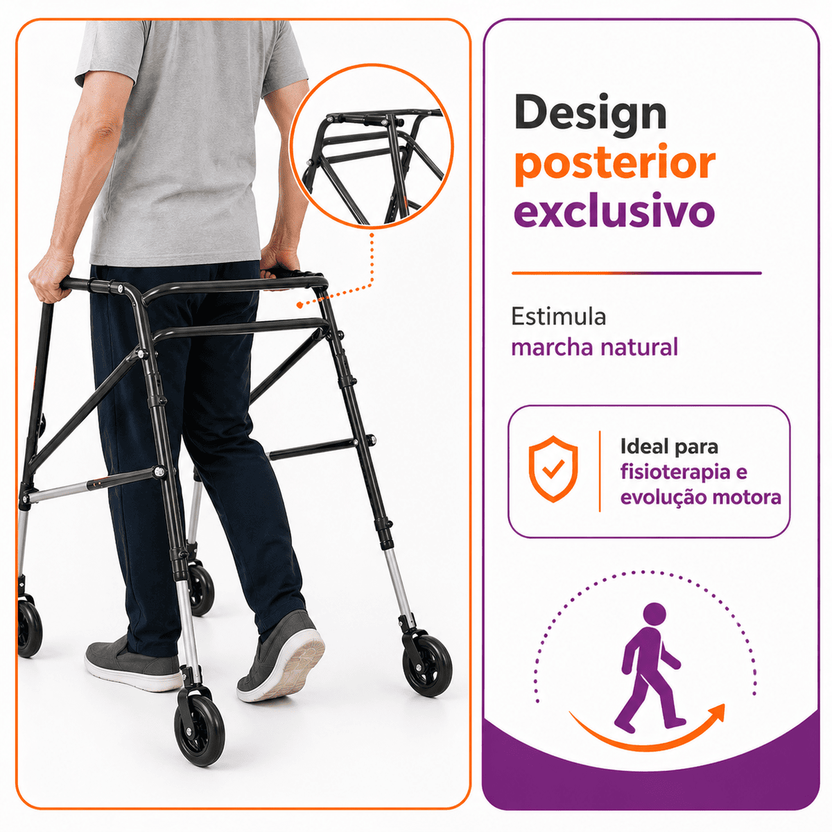 Andador Posterior Para Locomoção e Reabilitação Com 4 Rodas Tamanho G Preto - Mercur