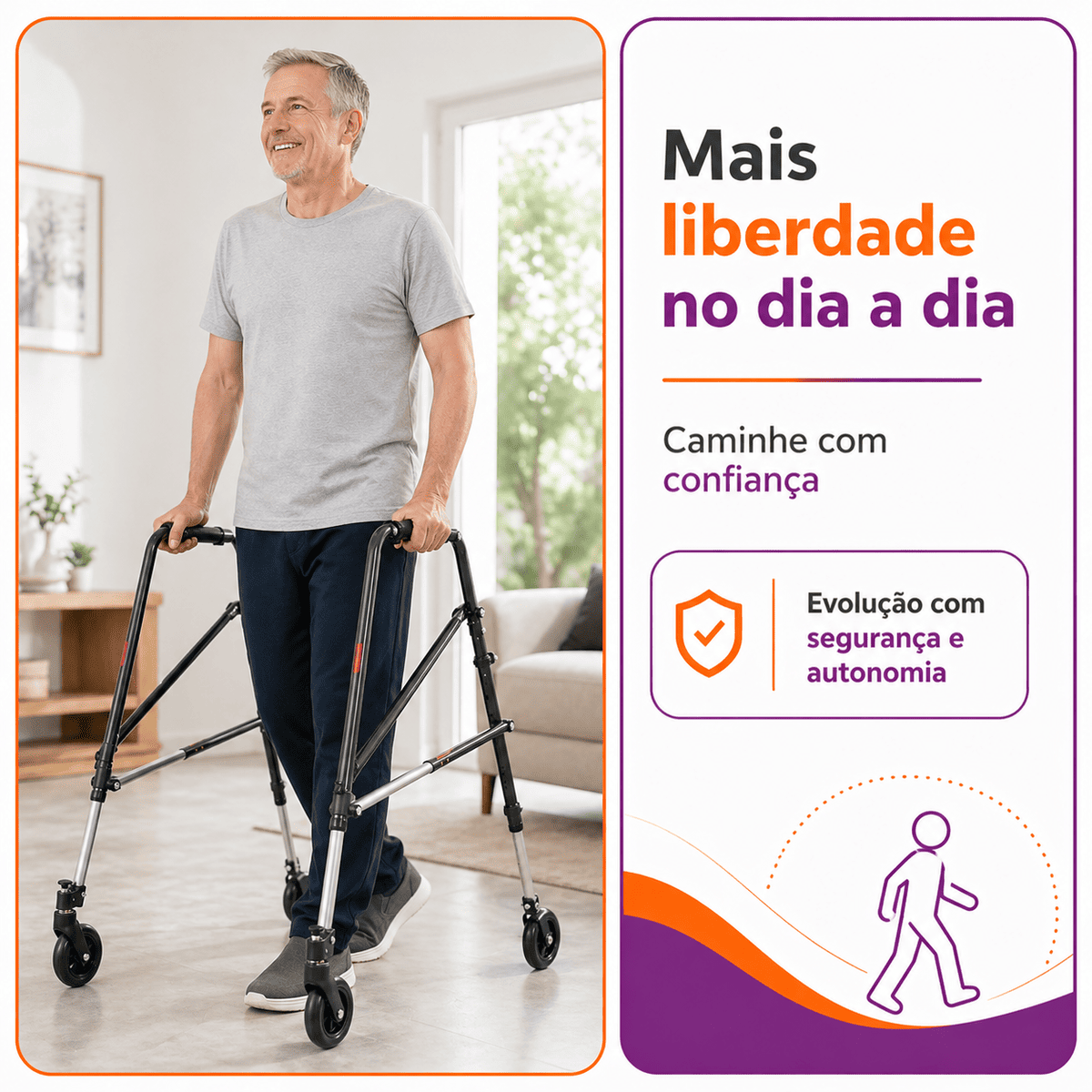 Andador Posterior Para Locomoção e Reabilitação Com 4 Rodas Tamanho G Preto - Mercur