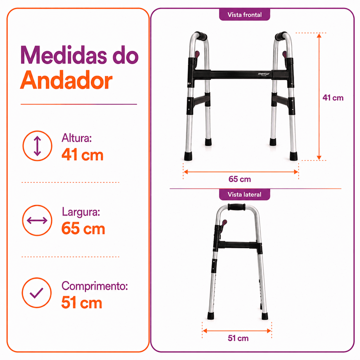 Andador Desmontável Até 130 Kg - Mercur