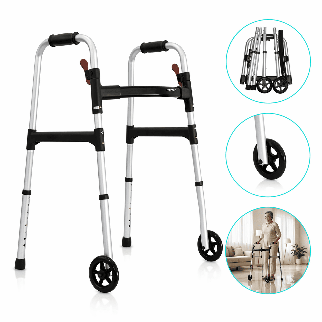 Andador Desmontável Com Rodas Até 130 Kg BC1547 - Mercur