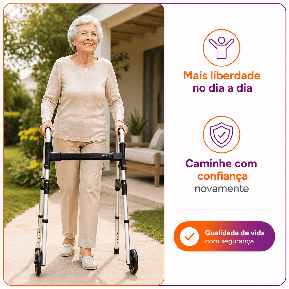 Andador Desmontável Com Rodas Até 130 Kg BC1547 - Mercur