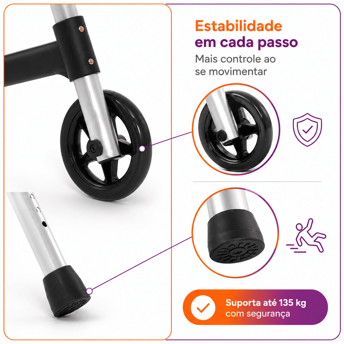 Andador Desmontável Com Rodas Até 130 Kg BC1547 - Mercur