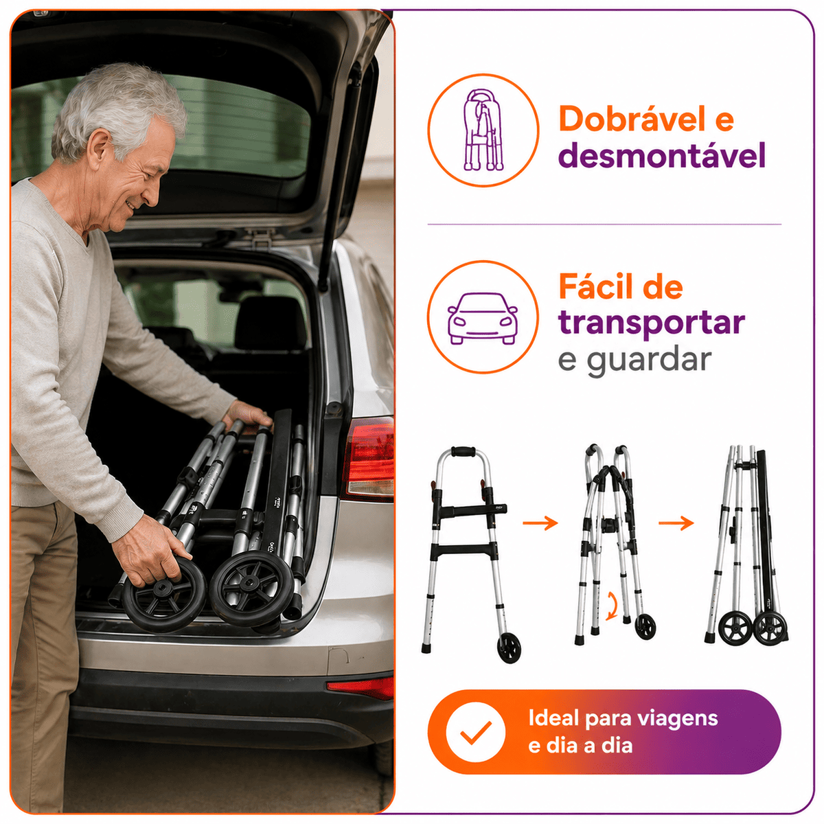 Andador Desmontável Com Rodas Até 130 Kg BC1547 - Mercur
