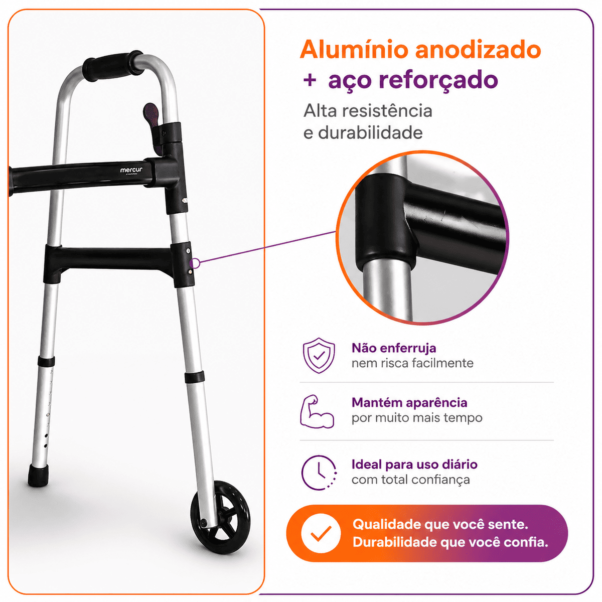 Andador Desmontável Com Rodas Até 130 Kg BC1547 - Mercur