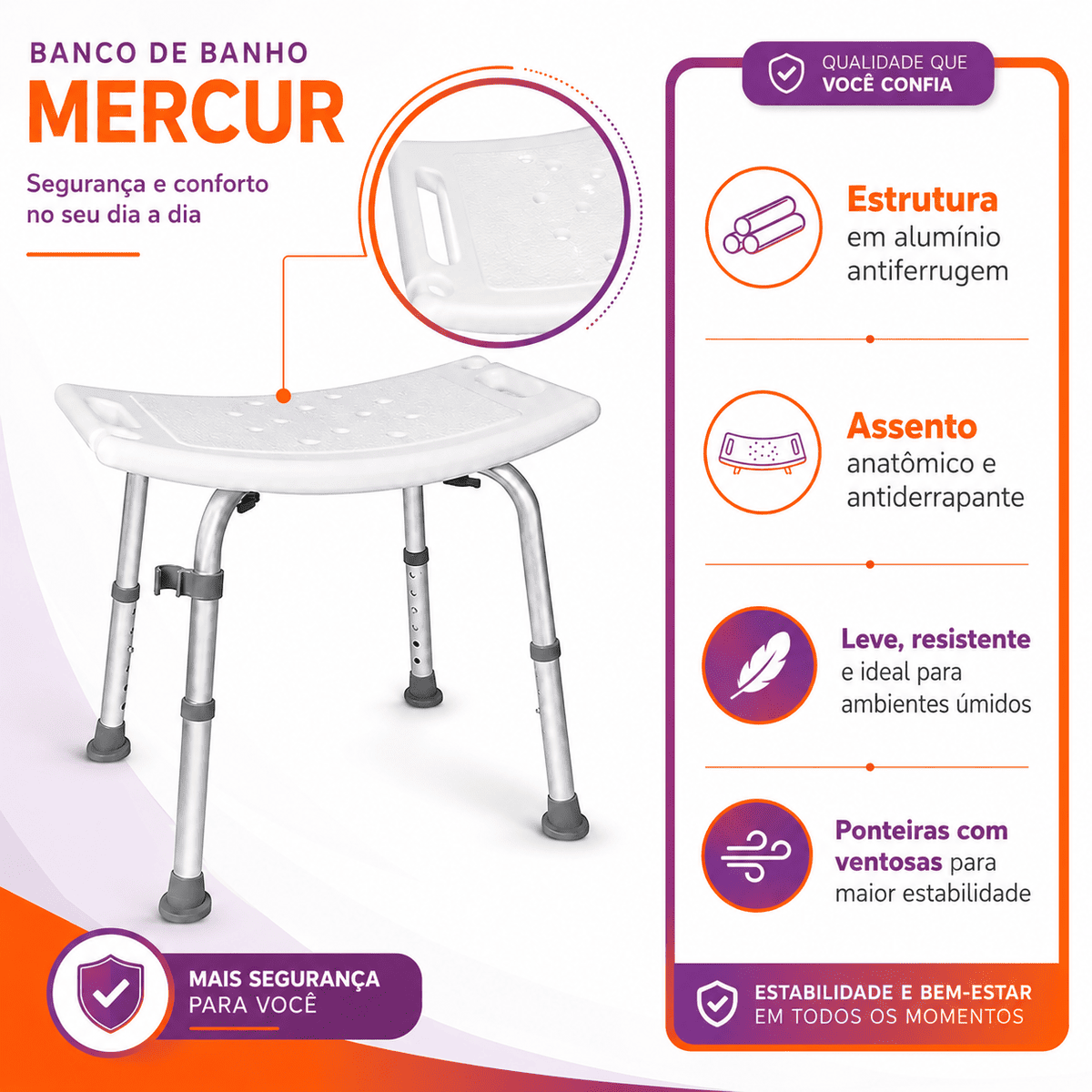 Banco Para Banho Até 135 Kg - Mercur
