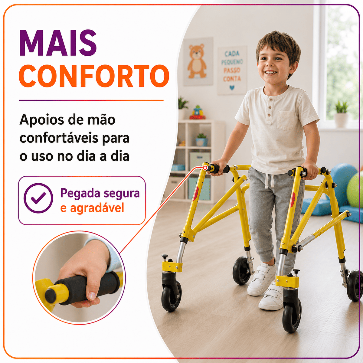 Andador Posterior Para Locomoção e Reabilitação Com 4 Rodas Amarelo Tamanho P - Mercur