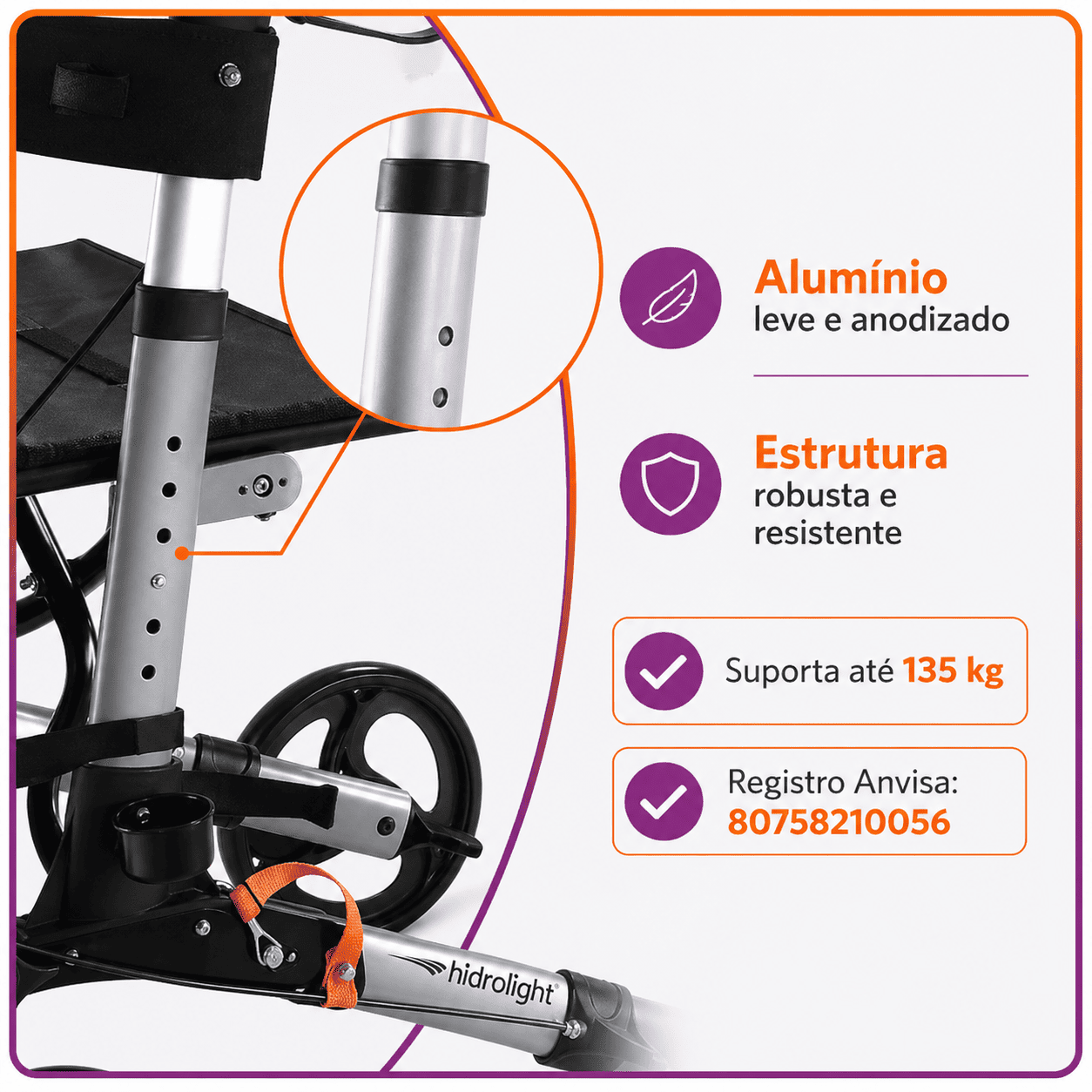 Andador Com 4 Rodas Premium - Hidrolight