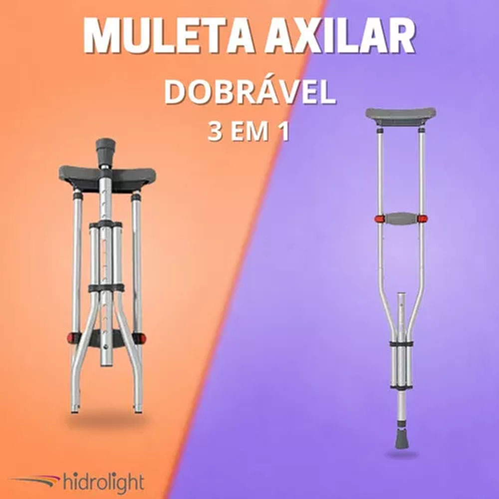 Par De Muleta Axilar 3 Em 1 Altura Ajustável - Hidrolight