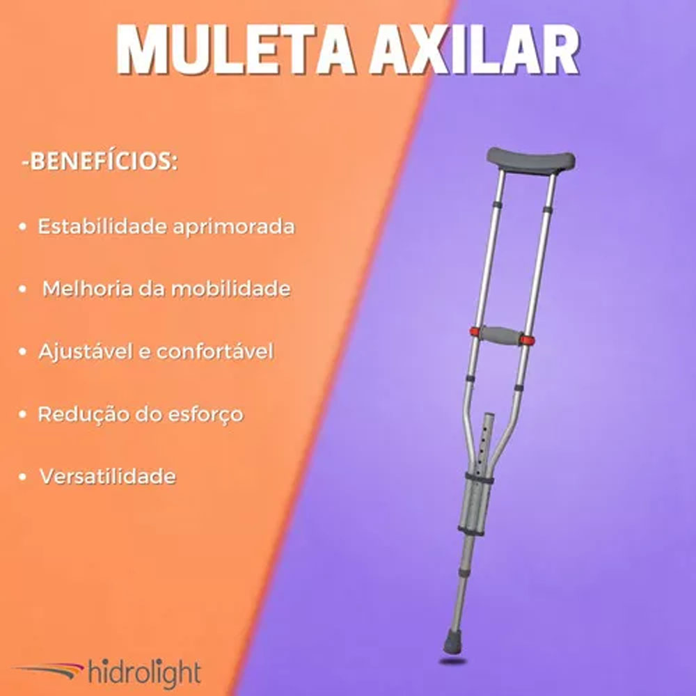 Par De Muleta Axilar 3 Em 1 Altura Ajustável - Hidrolight