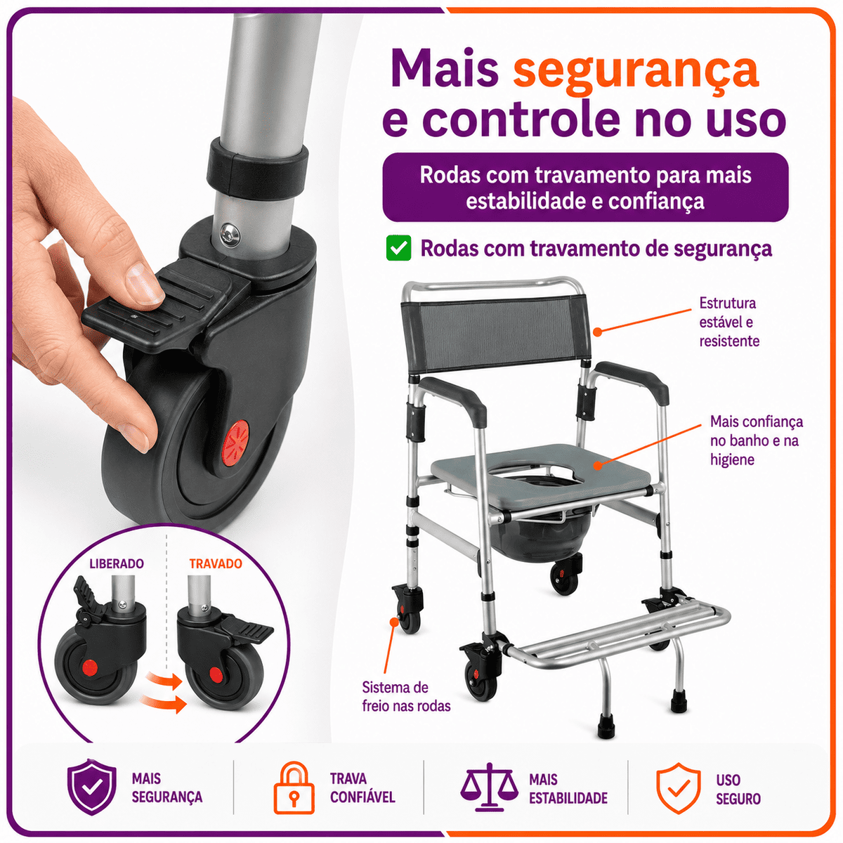Cadeira de Banho Em Alumínio Até 135kg Desmontável - Hidrolight
