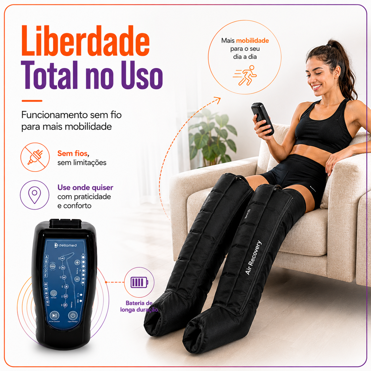 Bota de Compressão Pneumática Sem Fio Air Recovery Tamanho M - Dellamed