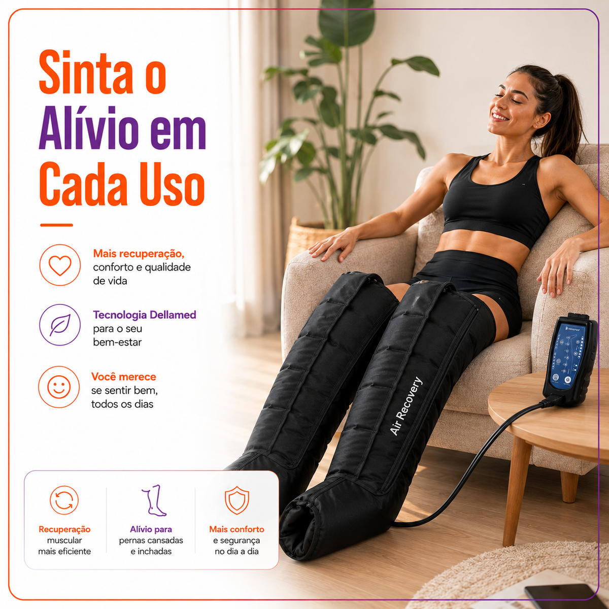 Bota de Compressão Pneumática Sem Fio Air Recovery Tamanho M - Dellamed