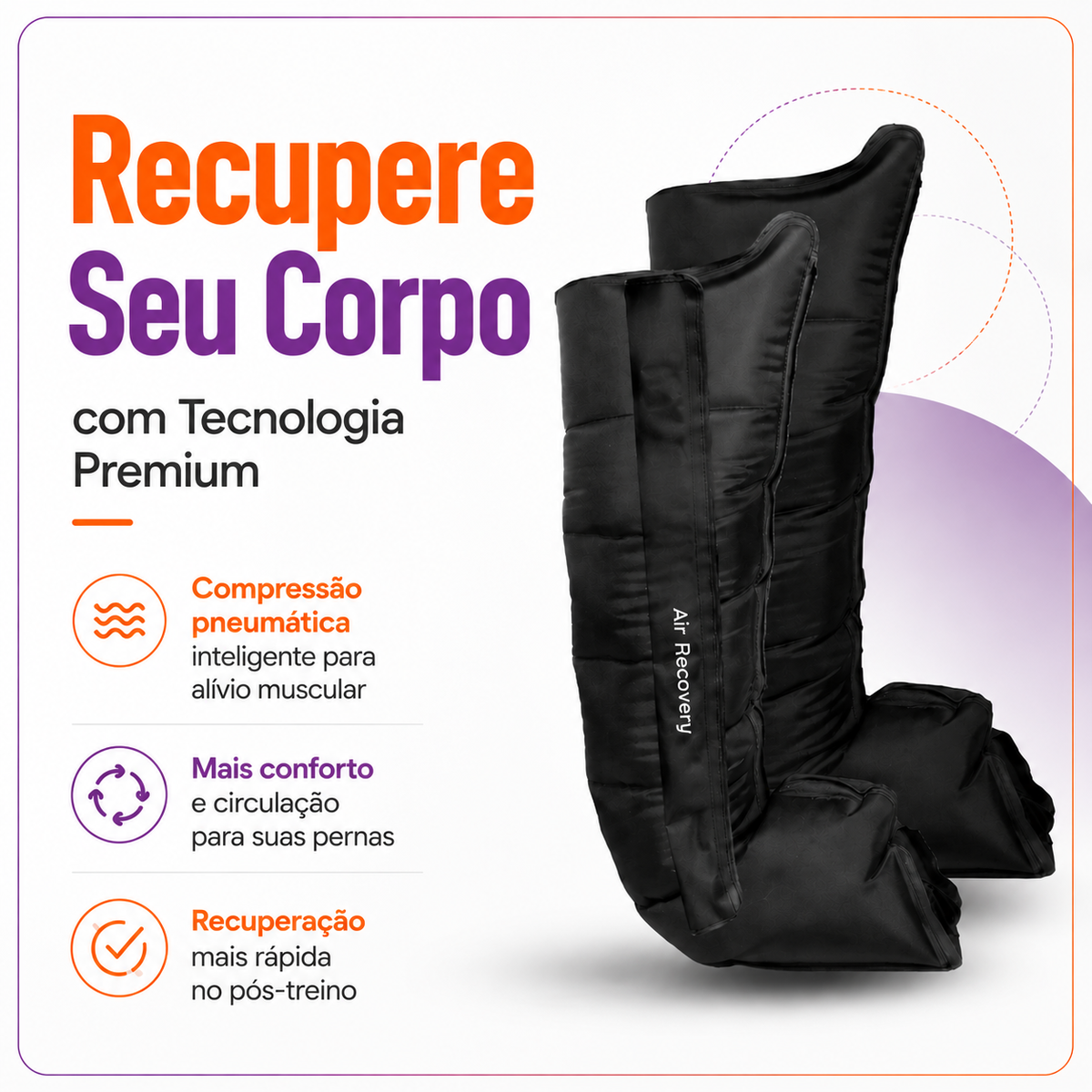 Bota de Compressão Pneumática Sem Fio Air Recovery Tamanho M - Dellamed