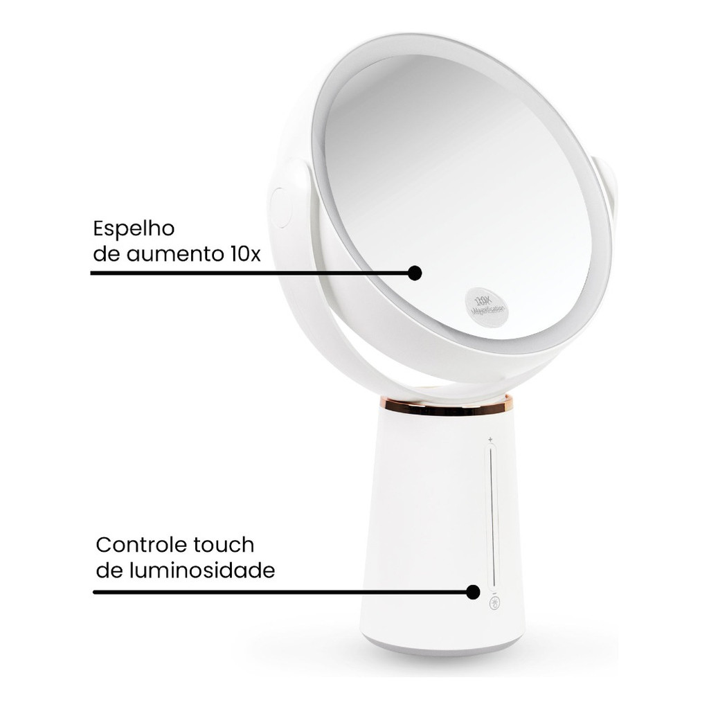 Espelho Aumento Zoom 10x Duplo Giratório Com Led Klass Vough