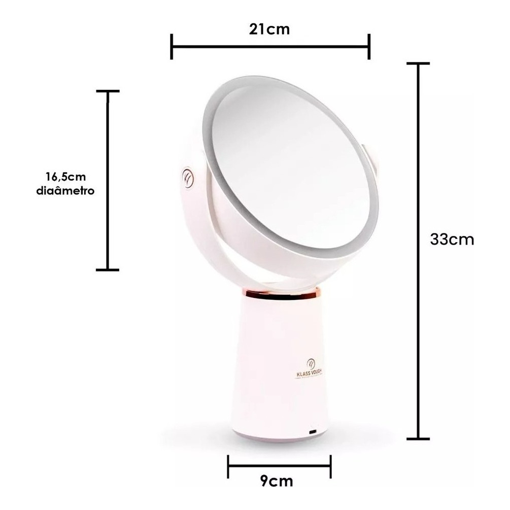 Espelho Aumento Zoom 10x Duplo Giratório Com Led Klass Vough