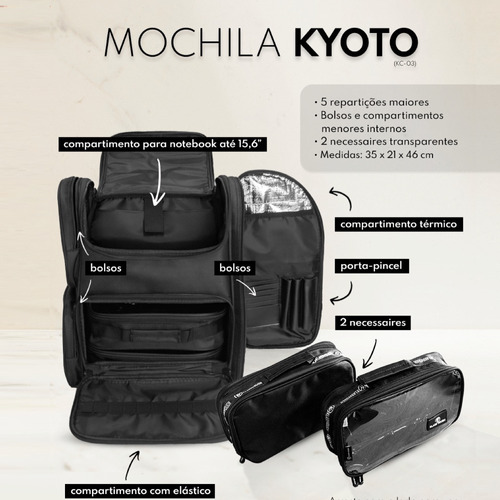 Mochila Maleta Maquiadora Klass Vough Compartimentos Kc03