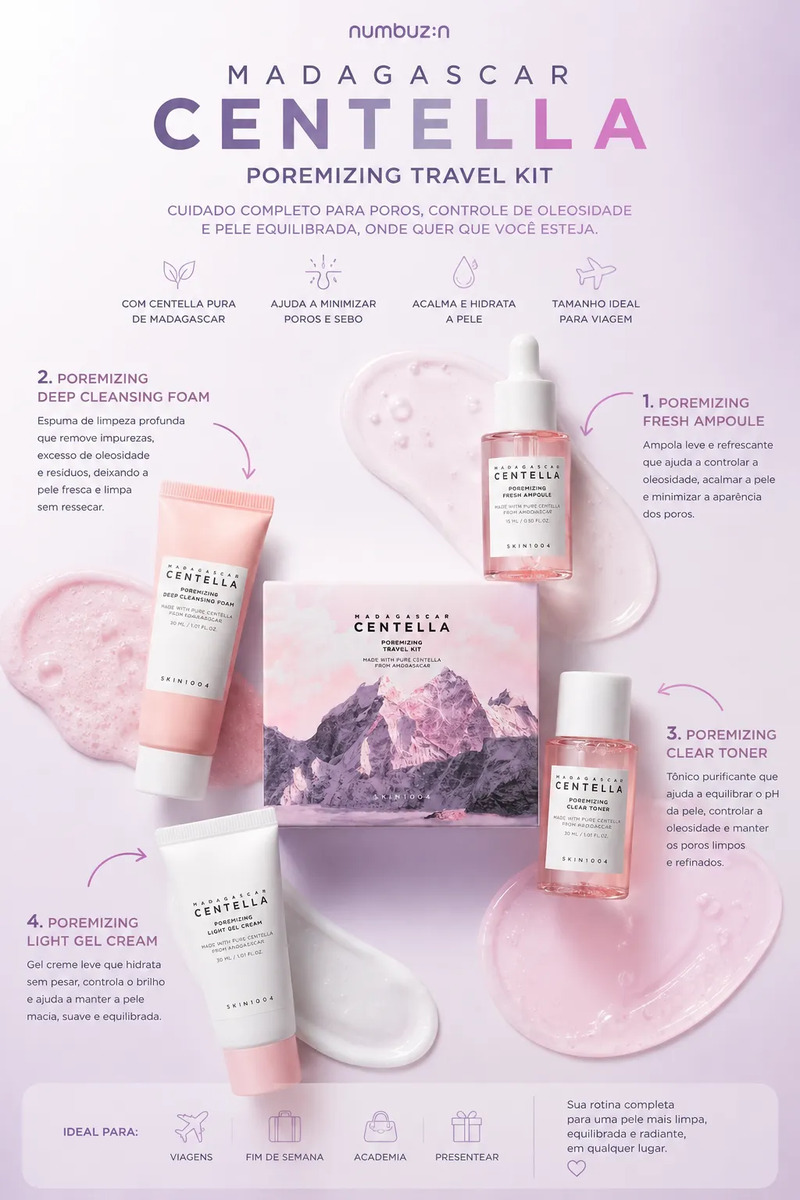 Kit poros Centella Poremizing Skin1004 Travel Kit - 1 set (4 itens)