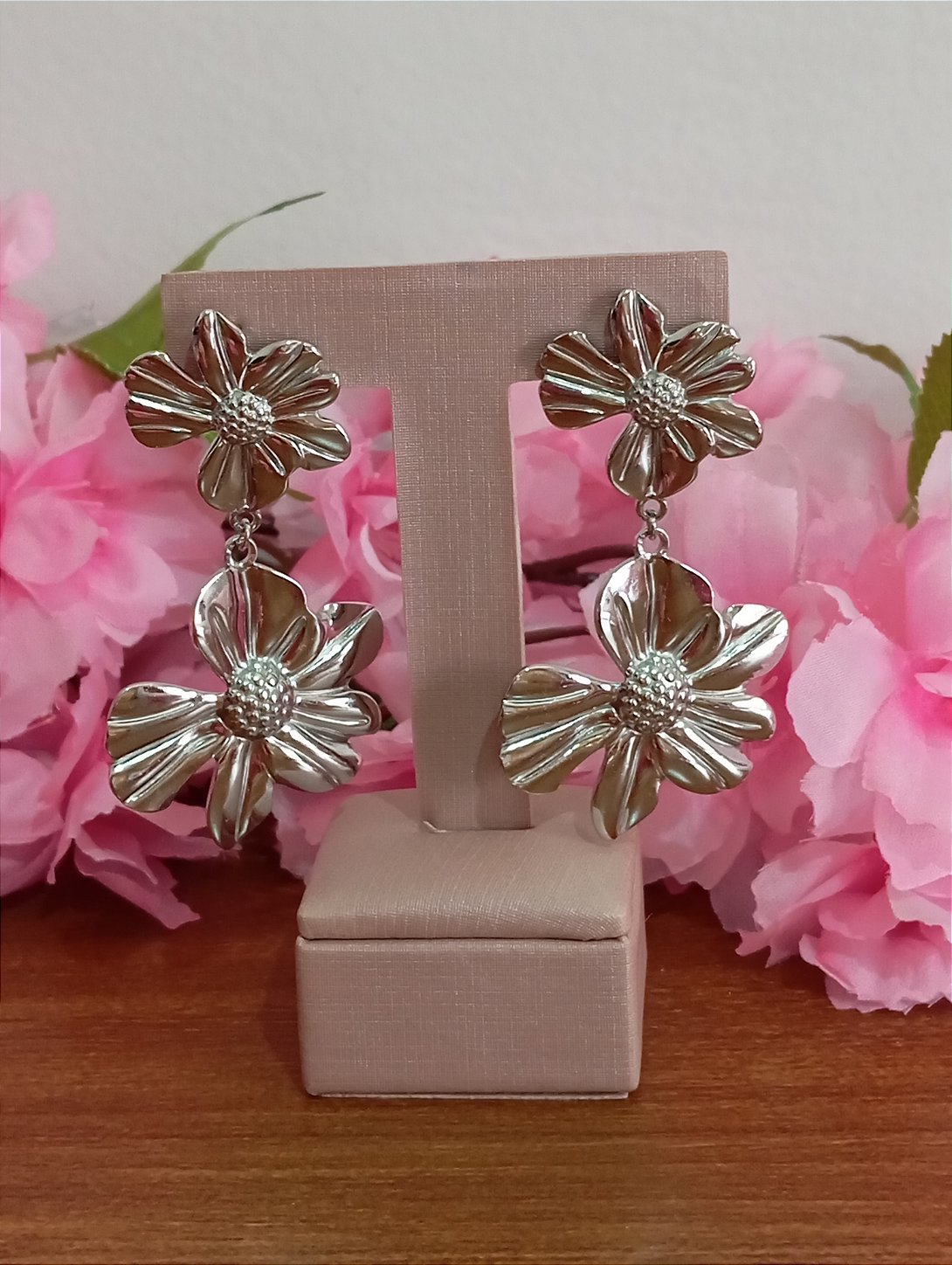 Brinco Flor Dupla Aço
