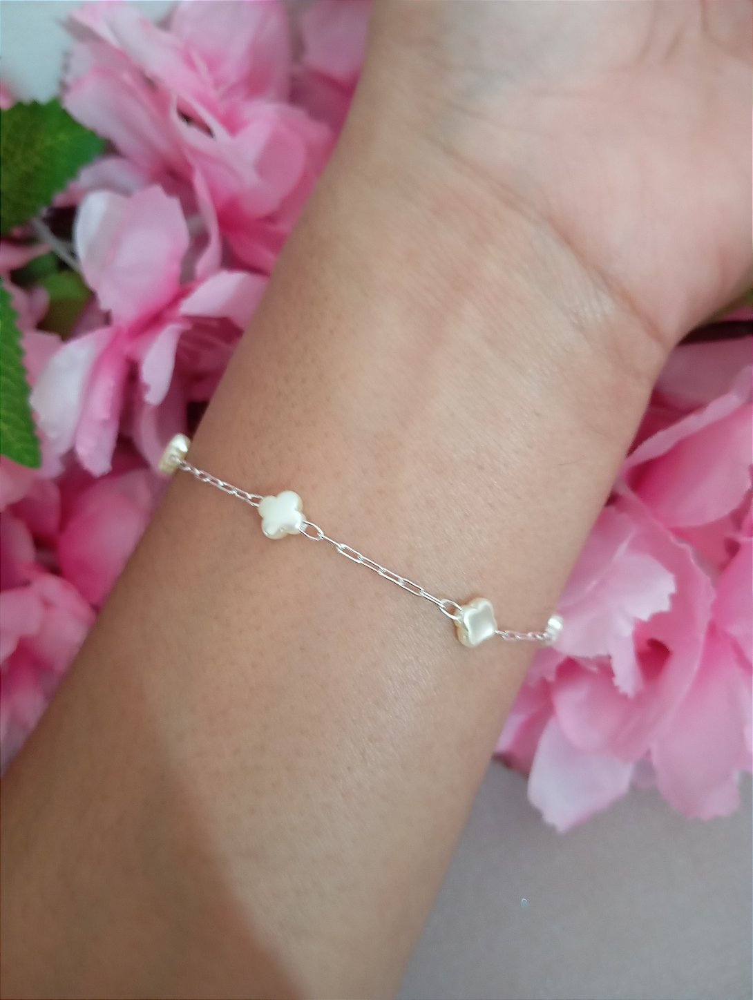Pulseira Trevo Pérola Prata 925